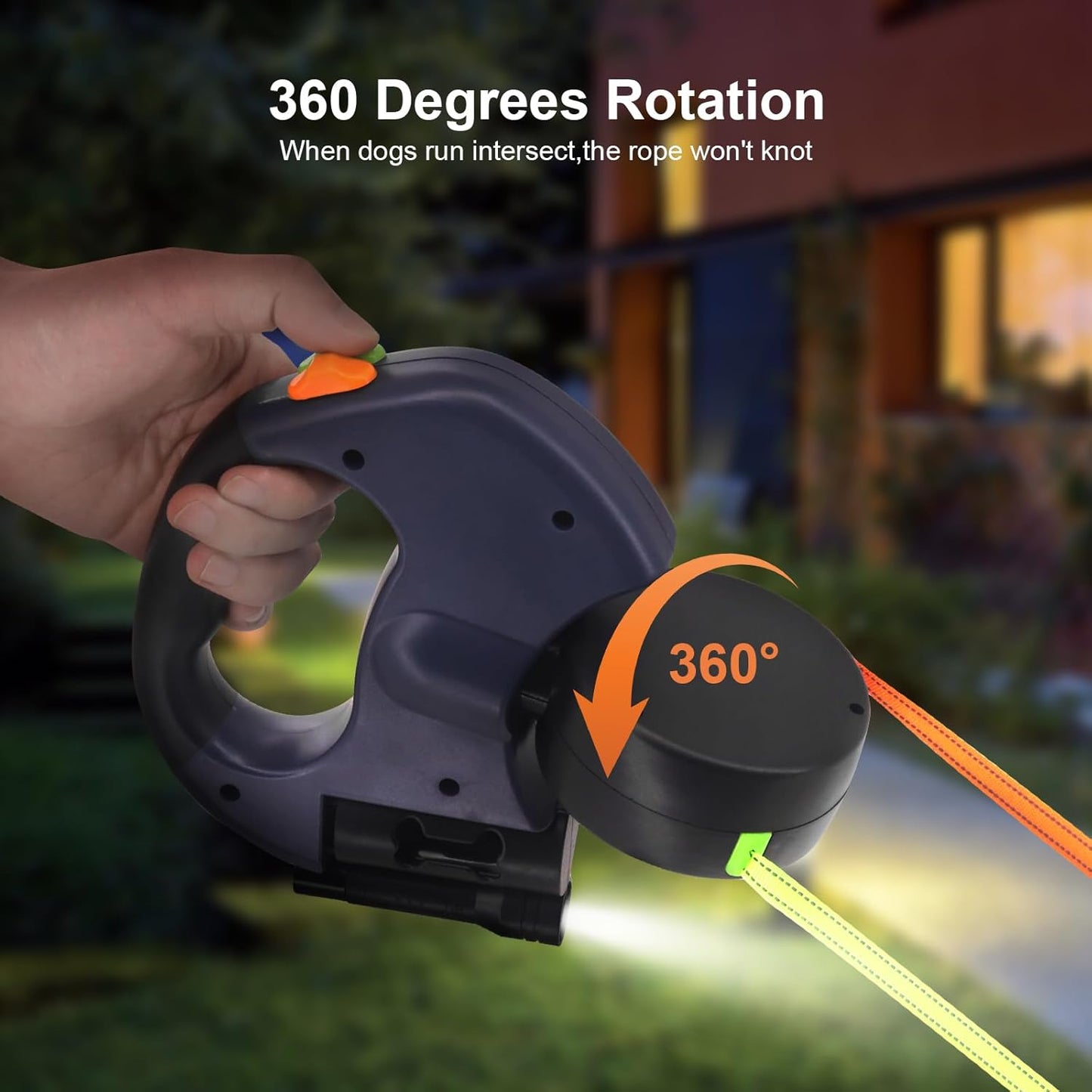 360° Tangle-Free Double Retractable Dog Lead